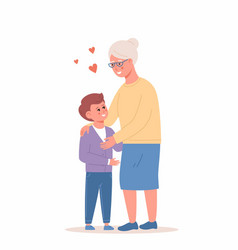 Grandson Hugging His Grandmother Of A Flat Design