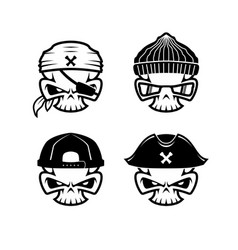 Set Simple Skull Pirate Hat Bandana Hiphop Blac