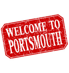 Welcome To Portsmouth Red Square Grunge Stamp