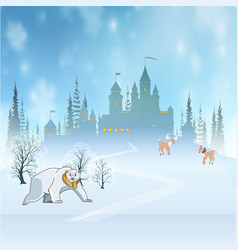 Christmas Winter Landscape With Fairy Tale Castle