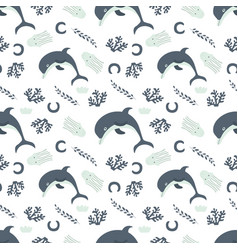 Seamless Pattern With Sea Animals Blue Dolphin