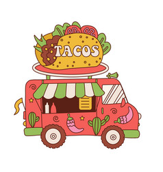 Tacos Truck Street Fast Food Truck With Huge Taco