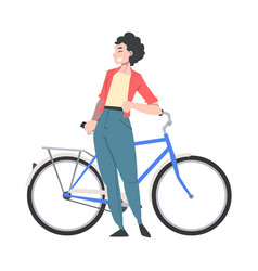 Happy Woman Standing Near Bicycle Enjoying