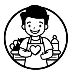 Cute Boy In Apron With A Heart