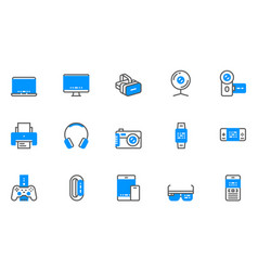 Electronic Devices Flat Line Icons Set