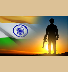 Silhouette Of Soldier With India Flag