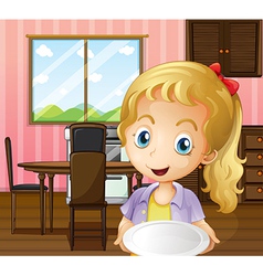 A Girl Holding An Empty Plate In The Dining Area