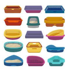 Cat Tray Set Pets Sandboxes Isolated Cartoon