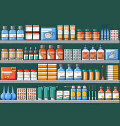 Pharmacy Shelves With Medical Medicines Cartoon