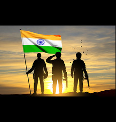 Silhouette Of Soldiers With India Flag