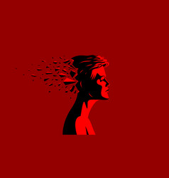 Woman Profile With Exploding Dynamic Particles In