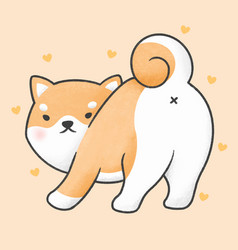 Cute Shiba Inu Dog Looking Back Cartoon Hand