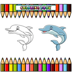 Cartoon Happy Blue Dolphin Jumping For Coloring