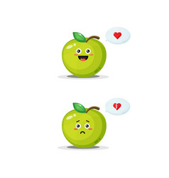 Cute Green Apple Character With Happy And Sad