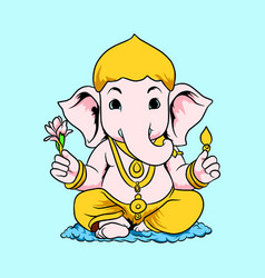 Ganesha God Cute Character Lotus Pose Meditation