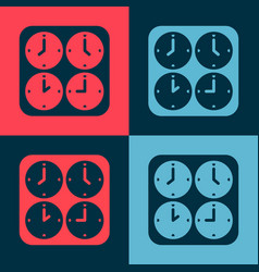 Pop Art Time Zone Clocks Icon Isolated On Color