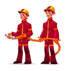 Firemen Holding Water Hose For Extinguish Fire