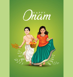 Happy Onam Celebration With Design Of Kerala Girl