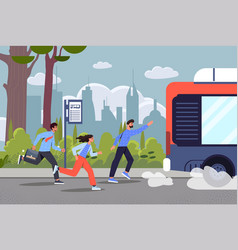 People Run Behind Bus Concept