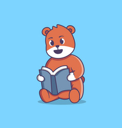 Cute Bear Reading A Book Cartoon