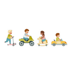 Children Ride Different Transport Enjoy Driving