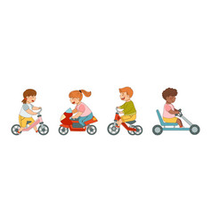 Children Ride Different Transport Enjoy Driving