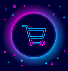 Glowing Neon Line Shopping Cart Icon Isolated