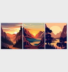 Sunset In Mountains Landscape Abstract Art Set