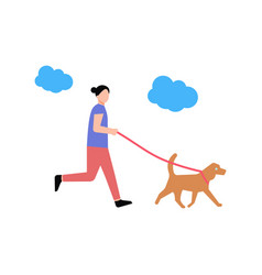 Girl Is Taking Her Pet For A Walk