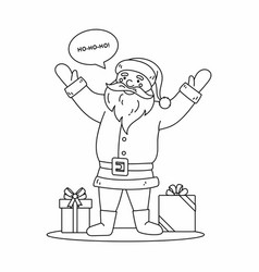 Presents And Cartoon Funny Santa Waving Hand