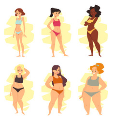 Women Of Different Weight And Body Types Isolated