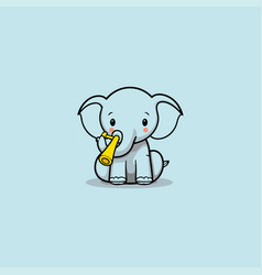 Cute Elephant Playing A Trumpet On Blue