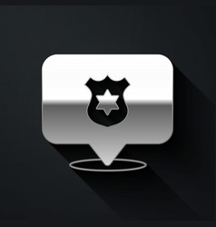 Silver Police Badge Icon Isolated On Black