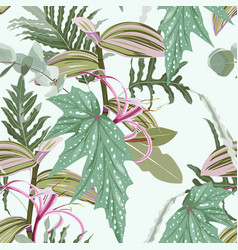 Floral Seamless Pattern Pink Tropical Leaves