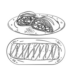 Set Slices And Viennese Apple Strudel Isolated