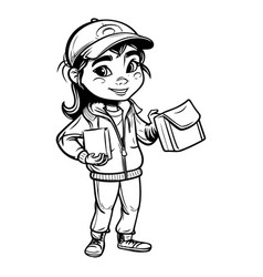 Cartoon Of A School Girl Holding A Book And A