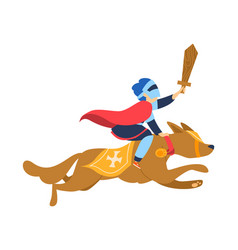 Child In Knight Costume Riding A Dog Like Horse