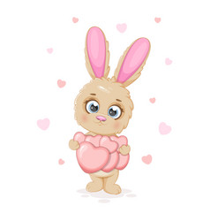 Romantic And Cute Cartoon Bunny With Hearts