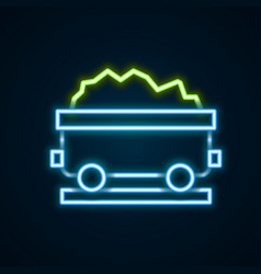 Glowing Neon Line Coal Train Wagon Icon Isolated