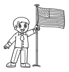 Child Holding Us Flag Isolated Coloring Pages