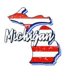 American Flag In Michigan State Map Grunge Style