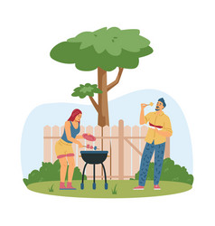 People Cooking Grill Or Barbecue In The Garden