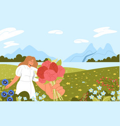 Woman With Flower Field Concept