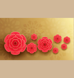 Golden Abckground With Red 3d Flowers Decoration