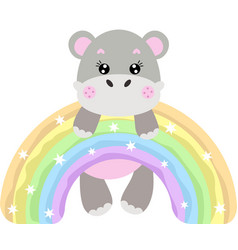 Cute Hippo Hanging On Magic Rainbow