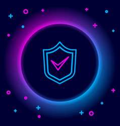 Glowing Neon Line Shield With Check Mark Icon