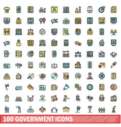 100 Government Icons Set Color Line Style