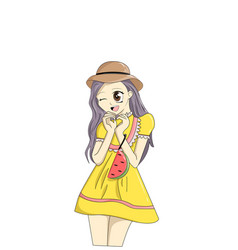 A Careful Girl With Yellow Blouse Dress