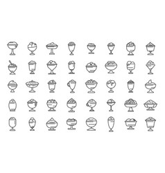 Gelato Bowl Icons Set Outline Ice Cream