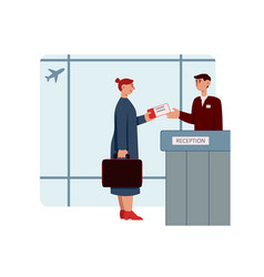 Female Character Presents Ticket At Check In Desk